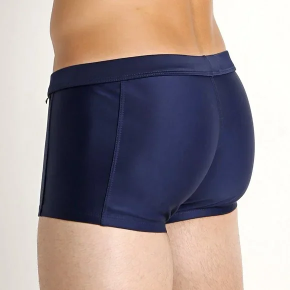 Tulio Men's Men's Square Cut Swim Trunk, w C-Ring Pouch, Navy, Nylon, XL (34-38) - Picture 5 of 14